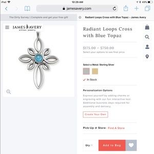JAMES AVERY CROSS AND BLUE TOPAZ PENDANT